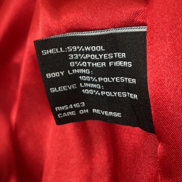 INC International Concepts Red Wool Coat XS Collar details +gold buttons pockets - Picture 13 of 16